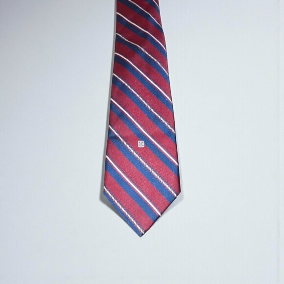 Givenchy Signature Collection Tie Red Navy Stripe Career Formal - Picture 1 of 11